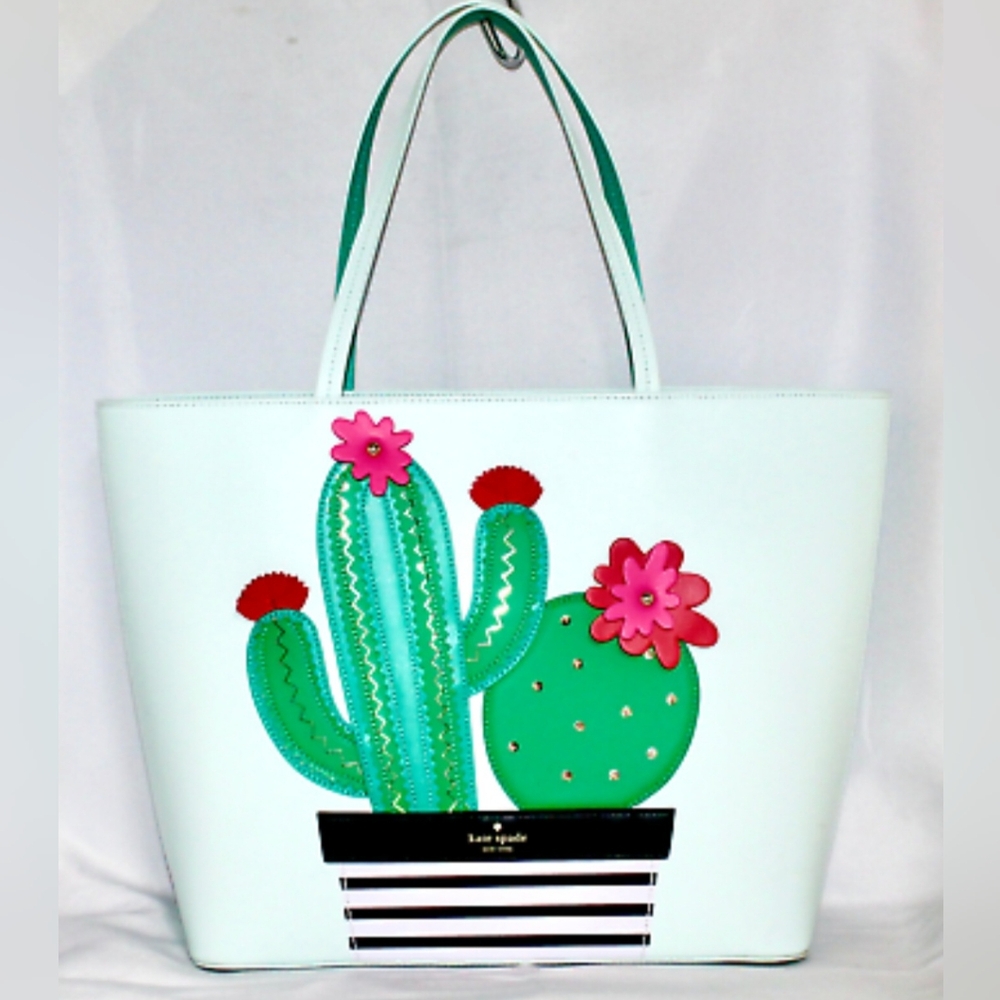 Kate Spade Little Len Cactus Horizons Island Waters Blue Tote Bag MINT